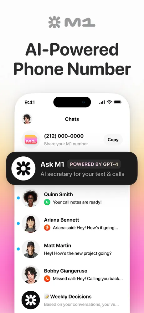M1: the AI second phone number App Store screenshot 1